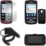 iNcido Brand LG Optimus T P509 Combo Rubber Black Protective Case Faceplate Cover + LCD Screen Protector + Black Horizontal Leather Pouch + Rapid Car Charger for LG Optimus T P509