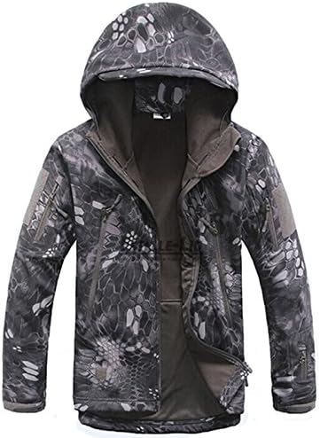 TAD V 4.0 Lurker Shark Skin Soft Shell Outdoor Hunting Camping Waterproof Windproof Jacket Tactical Sports Coat Army Clothing (Black Python, XXL)
