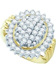 2.00 Carat (ctw) 10K Yellow Gold Round Cut White Diamond Ladies Cluster Right Hand Ring 2 CT