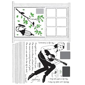 Instant Home/Wall Reusable Decal Stickers - Audrey Windowsill Guitar Song Serenade