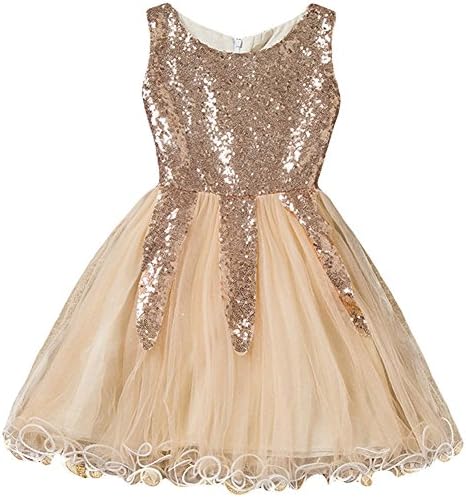 Asture Girls Sequin Tulle Tutu Princess Wedding Pageant Flower Girls Dress (100:(Age:2-3Y), Gold)