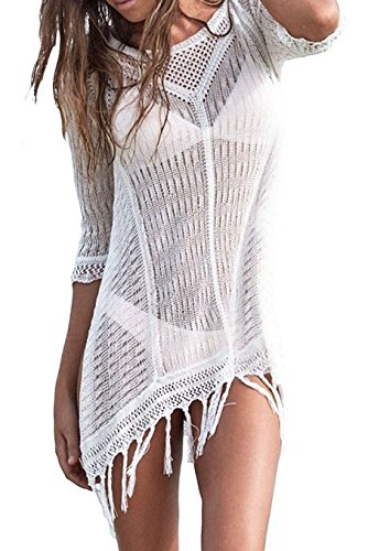 Felicity Womens Crochet Sunscreen Swimwear Bikini Cover Up Beach Tops Mini Dress