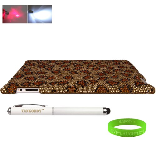 Bedazzled Diamond Leopard Cover Hard Case for all models of The New Apple iPad ( 3rd Generation, iPad3, wifi , + AT&T 3G , 16 GB , 32GB , MC707LL/A , MD328LL/A , MC705LL/A , MC706LL/A , MD329LL/A , MD368LL/A , ect.. ) + Live Laugh Love Vangoddy Wrist Band + Vangoddy iPad 3 Stylus with Laser Pointer & LED Light (Batteries Included)