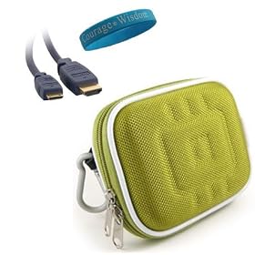 Nylon Green Camera Case for Flip Ultra HD video camera + HDMI Mini cable for Flip Camcorder + Bonus Wristband
