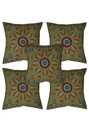 Imagen principal de Trabajo hecho a mano bordado de Algodón Cojín tamaño del conjunto de 16 x 16 pulgadas Juego de 5 piezas