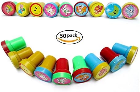 BeautyMood Assorted Mini Colorful Rubber Hearts, Smiley Faces, Flower Design Stamps for Children, Party Favor Gifts, Arts & Crafts Projects (50 Pack)