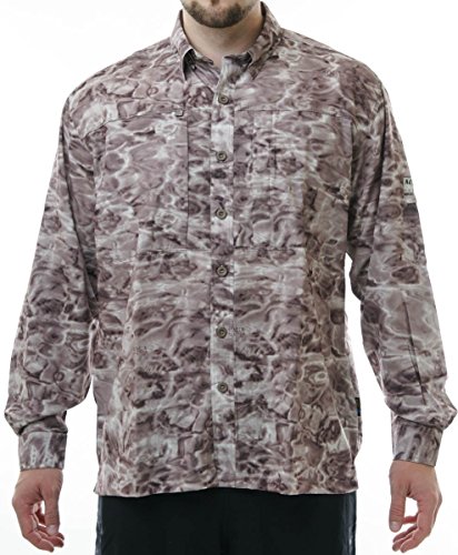 Aqua Design Men Saltwater Vented Long Sleeve Camo Flats Fly Fishing Travel Shirt