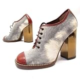 DOLCE & GABBANA “Peacock” womens high heels ankle boots leather (gray/bronze) 5.5