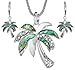 JNX Green Abalone Palm Tree with Filigree Pattern in a Silver-tone Popcorn Chain & Earrings