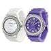 Women's Geneva TWO White and Purple/Lavender Platinum Silicone Rubber Jelly with CZ Crystal Rhinestones Face Bling Bezel