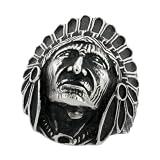 Surgical Steel Indian Chief Head Goth Ring Blackened finish 1 3/16 in. (30mm) wide, sizes 9 to 15