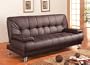 Brown Vinyl Button Tufted Sofa Bed with Removable Arm Rests