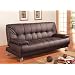 Brown Vinyl Button Tufted Sofa Bed with Removable Arm Rests