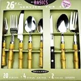 26 Piece Flatware Set with Hard Plastic Handles, Bamboo Look