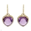 Heart Earrings With 22.55ctw Precious Stones - Genuine Amethysts and Diamonds Made of Yellow Gold. Total item weight 10.0g Length 32.5mm