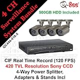 Q-SEE QC444-418-5 4 Channel H.264 DVR (CIF) Realtime Recording 4 CCD Cameras, 500GB HDD