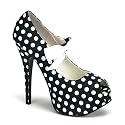 5 3/4 Inch Sexy High Heel Shoes Polkadot Peep Toe Mary Jane With Bow Black Red White