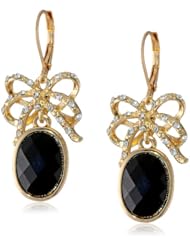 Napier "Evening Contrast" Gold-Tone and Jet Bow Leverback Drop Earrings
