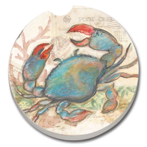 CounterArt Absorbent Stoneware Car Coaster, Seaside/Blue Crab