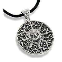 Antiqued Sterling Silver Pirate Skull and Crossbones Sword Insignia Medallion Pendant 24 Necklace