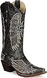 Corral Boots Women's Angel Wing Cross Inlay Cowgirl Boot Black Leather Cowgirl Boots 6 M