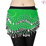 BellyRose Chiffon Dangling Silver Coins Belly Dance Hip Scarf, Vogue Style