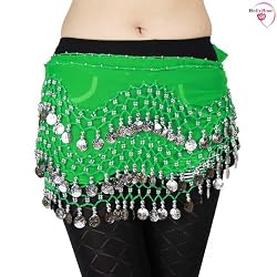BellyRose Chiffon Dangling Silver Coins Belly Dance Hip Scarf, Vogue Style