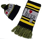 I HEART BEER PRINTED SCARF AND HAT SET