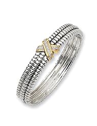 SS/14k Diamond Bangle