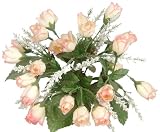 12" Pretty Silk Mini Rose Buds Flower Bush Wedding Bouquet - Peach/Cream f7