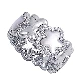Rhodium Plated Sterling Silver Wedding & Engagement Ring Mother of Pearl / Clear CZ Star Band Ring 11MM ( Size 5 to 10)