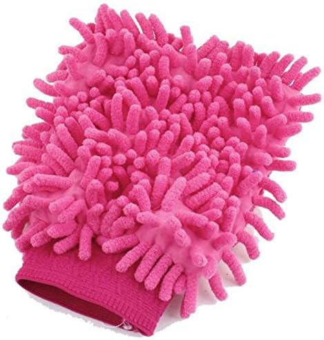 Car Was Mitt Microfiber Chenille Mitten Premium Scratch Free Soft Double Sided 2 in 1 Dusting and Washing Glove for Cars, Trucks, Motorcycles, Boats, RV's, Windows, and More in Various Colors (Pink)