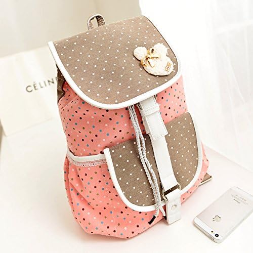 MiCoolker Cute Dot Wave Point Kitten Bow Backpack Leisure Outdoor Rucksack Campus Tote Satchel Campus Computer Travel Book Bag for Teen Girls / College Student