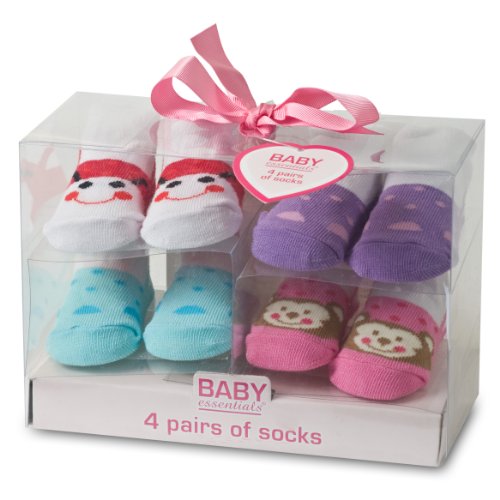 Baby Essentials Girls Water Shoe Design 4 Pack Sock Set,
