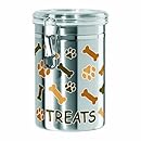 Oggi Stainless Steel Treat Canister with Treats, Paws and Bones Motif