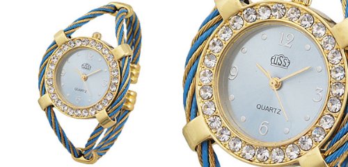 Como Golden Blue Fashion Round Watch Case Bracelet Girl's Quartz Watch
