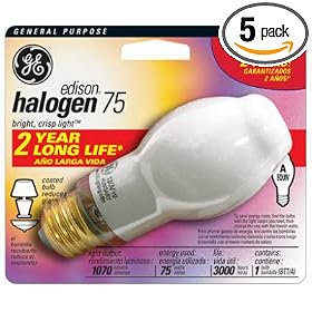 GE Lamps 10040 BT14.5 Halogen Light Bulb, 75-Watt, 5-Pack by General Electric