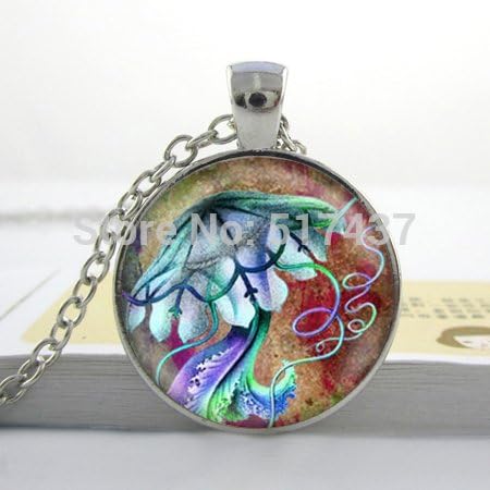 Pretty Lee Glass Cabochonblue Artistic Jellyfish Watercolor Art Print Pendant Necklaceglass Jewelry Charmfish Ocean Sea Natuical