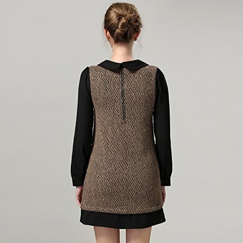 Oupay Women Fall Winter V Neck Batwing-Sleeved Casual Loose Bottoming Dress XXL Brown