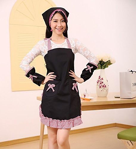 Valentines Day Gift, Lovely Lady's Kitchen Fashion Flirty Apron for Women's Girls Aprons with Pockets (Black &amp; Red Bow)
