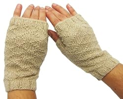 Hand-knitted Fingerless Lightweight Alpaca Natural Fiber Gloves - Natural Shade (100% Knitted By Hand)