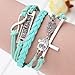 JOVIVI® Charm Owl Cross Best Friend Infinity Leather Multilayer Bracelet-- Light Blue