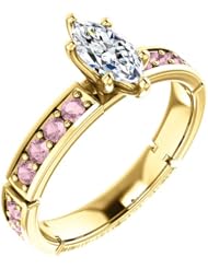 14K Yellow Gold Marquise Cut White and Pink Diamond Ring -- LIFETIME WARRANTY