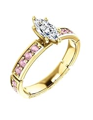 10K Yellow Gold Marquise Cut White and Pink Diamond Ring -- LIFETIME WARRANTY