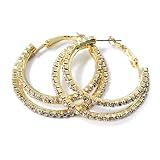 Gold Rhinestone Small Double Ring Hoop Earrings Fashion Jewelry