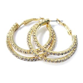 Gold Rhinestone Small Double Ring Hoop Earrings Fashion Jewelry