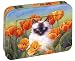 Tree-Free Greetings Cat in Tulips, 12 Count EcoFriendly Note-card Assortment in a Collectible Photo Frame Tin, 5.5 x 7.5 x 0.75 Inches, Shades of White, Green, and Orange (95737)