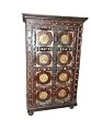 Antique Floral Brass Motif Hand Carved Teak Wood Rustic Patina Indian Furniture