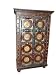 Antique Floral Brass Motif Hand Carved Teak Wood Rustic Patina Indian Furniture