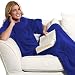 Adult snuggle wrap blanket with sleeves (Blue)
